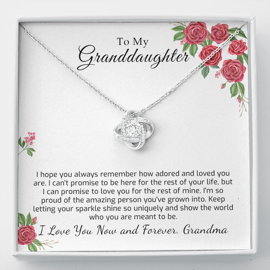 Granddaughter Gift From Grandma - You Are Adored And Loved - Love Knot Necklace