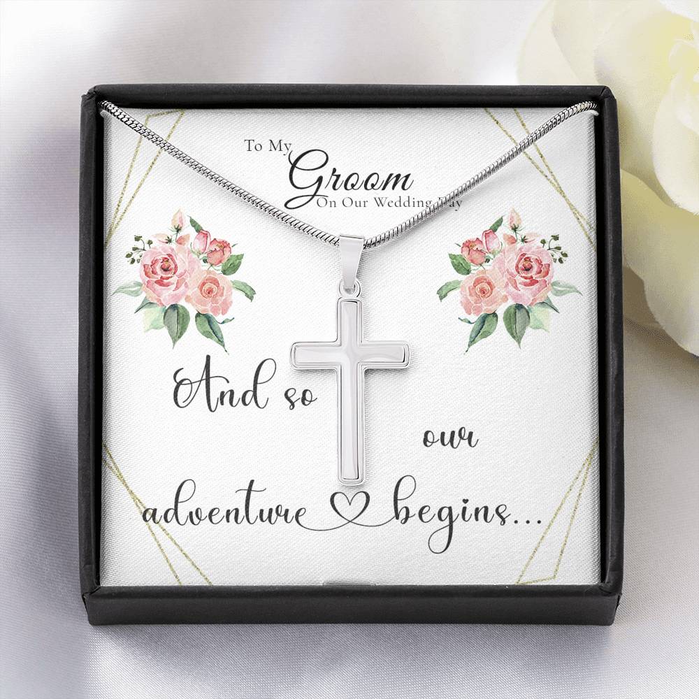 To My Groom On Our Wedding Day, Personalized Gift For Groom, Wedding Gift For My Husband, Cross Necklace For Groom, Gift From Bride to Groom