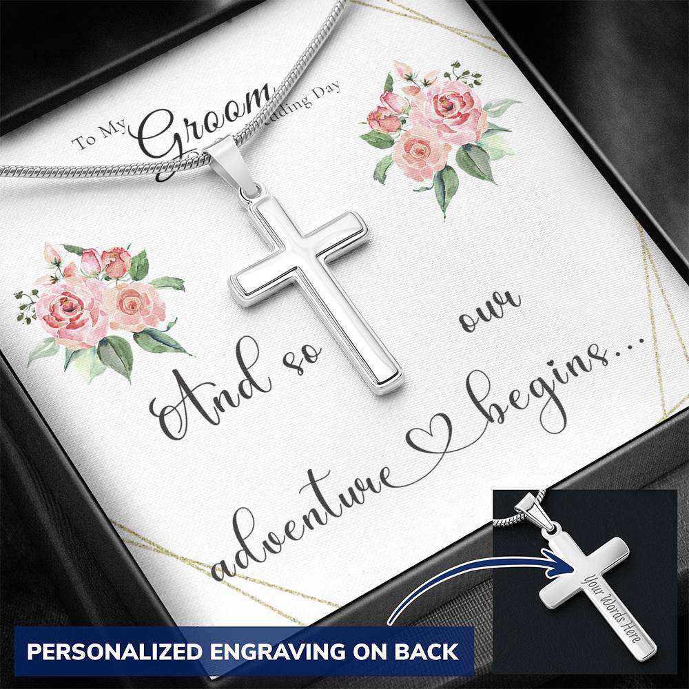 To My Groom On Our Wedding Day, Personalized Gift For Groom, Wedding Gift For My Husband, Cross Necklace For Groom, Gift From Bride to Groom