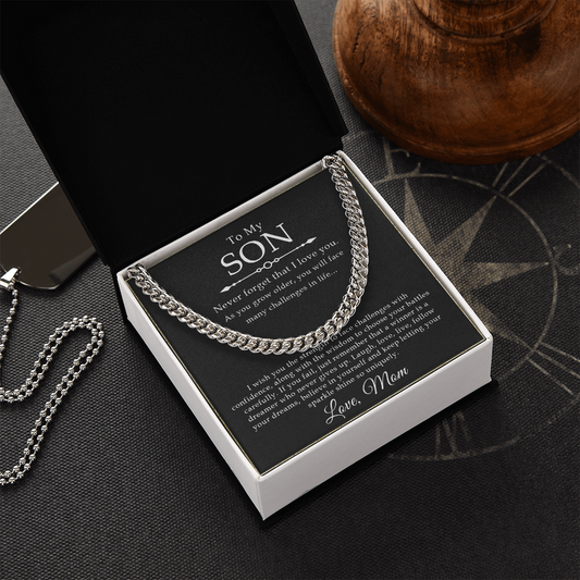 Gift for Son from Mom, Cuban Link Chain Necklace, Mother to Son Gift, Sentimental Son Gift from Mom, Son Birthday Gift, Christmas Gift - 1276837148