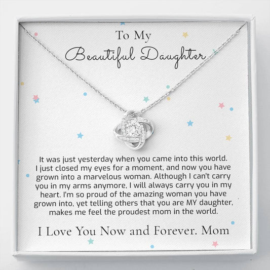 Proud You Are My Daughter - Love Knot Necklace & Message Card - Gift For Daughter from Mom