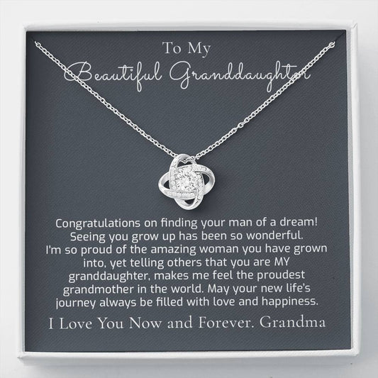 Proud of You - Granddaughter Wedding Gift From Grandmother -Love Knot Necklace & Message Card, Grandmother Gift To Bride, Bride Jewelry Gift